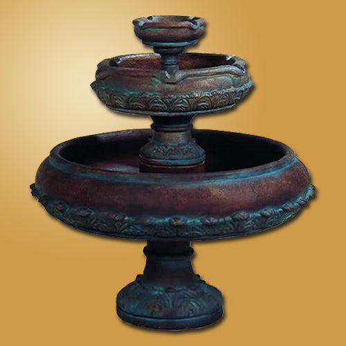 A three-tiered outdoor water fountain.