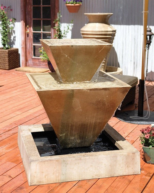 A double oblique garden water fountain.