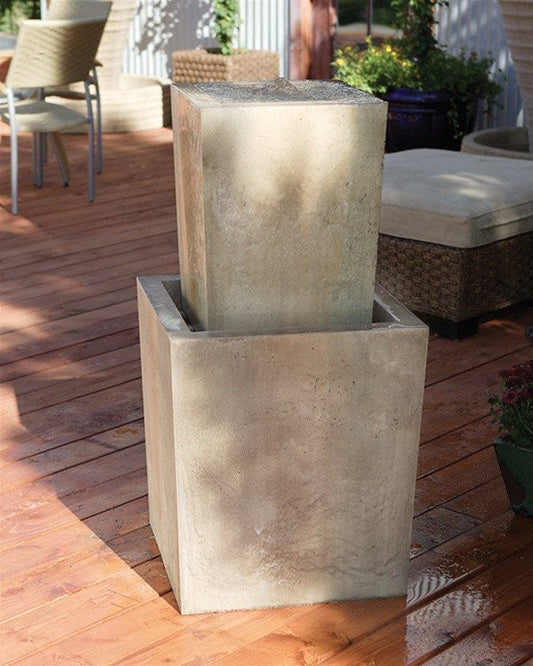 A square garden water fountain.