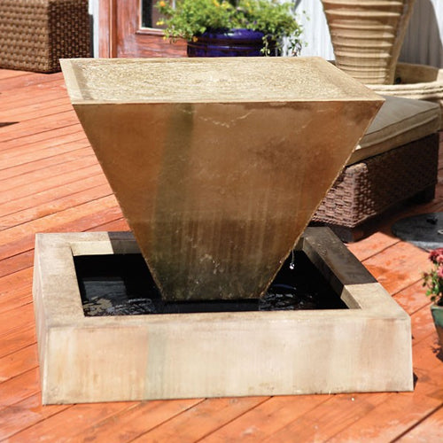 Large, modern outdoor fountain with an angled design.