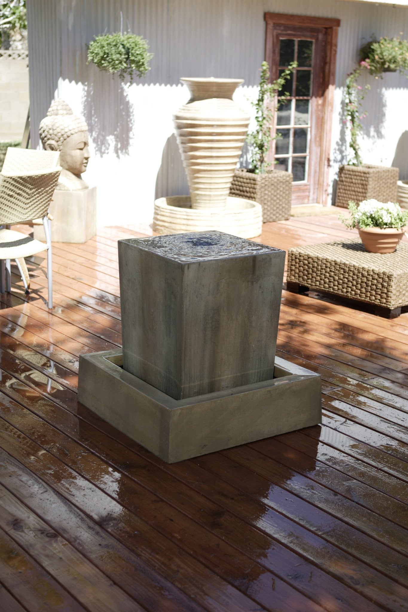 A garden water fountain.