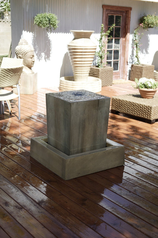 A garden water fountain.